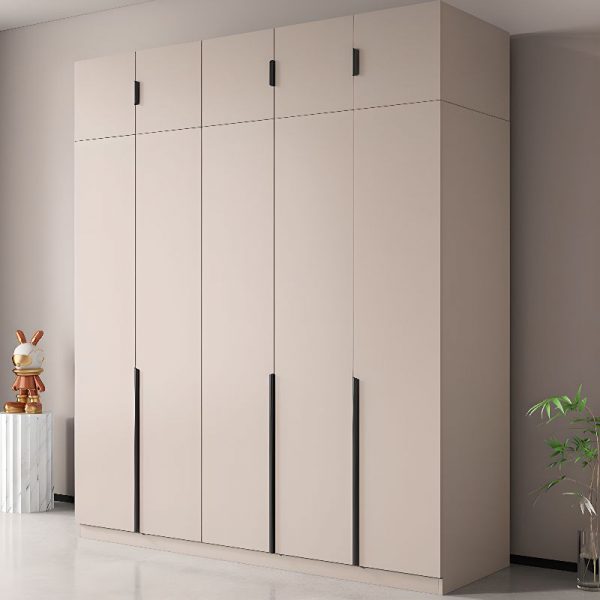 "Beige Lumber Children's Wardrobe with Shelf, Clothing Rod, and Door"