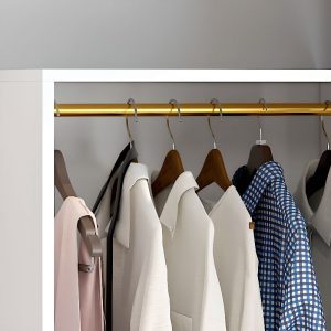 "Lumber Children's Wardrobe with Shelf, Drawer, Clothing Rod, and Door"