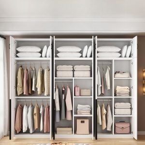 "Sleek Children Armoire in Lumber with Shelf, Clothing Rod, and Door"